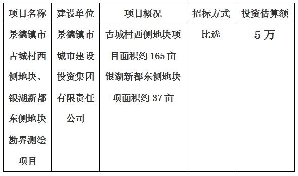 景德鎮(zhèn)市古城村西側(cè)地塊、銀湖新都東側(cè)地塊勘界測繪項目計劃公告